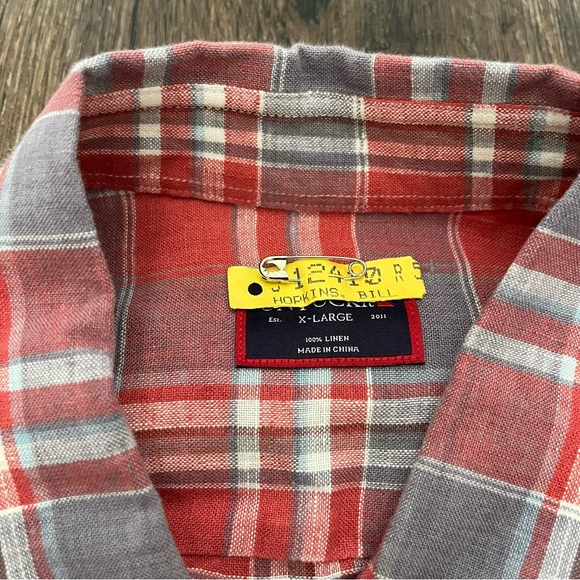 UnTuckIt 100% linen red plaid casual long sleeve button front shirt XL - Picture 2 of 8